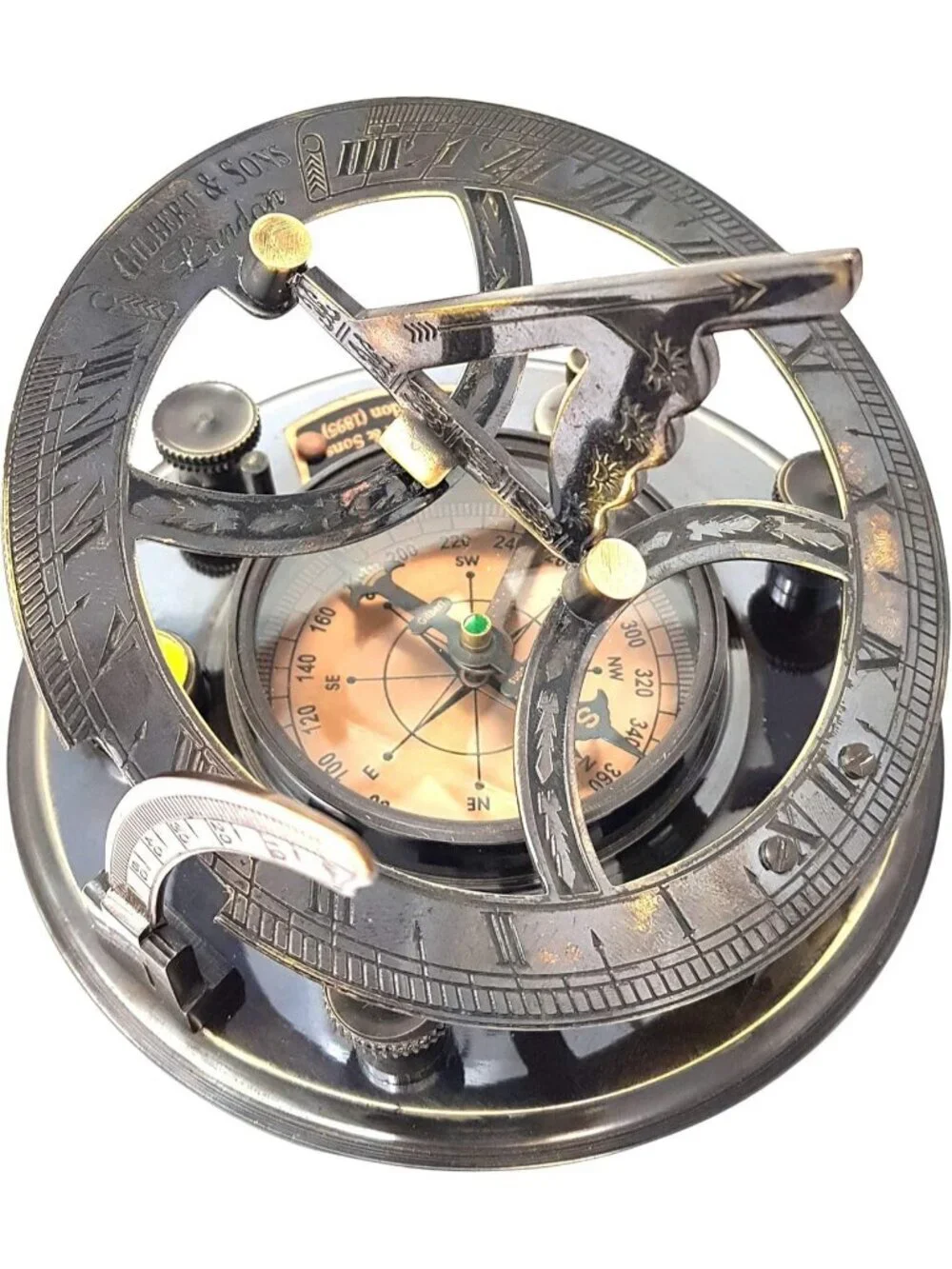 Home Silver Sundial Compass Rosewood Case Top Grade Calibrated Vintage Clock